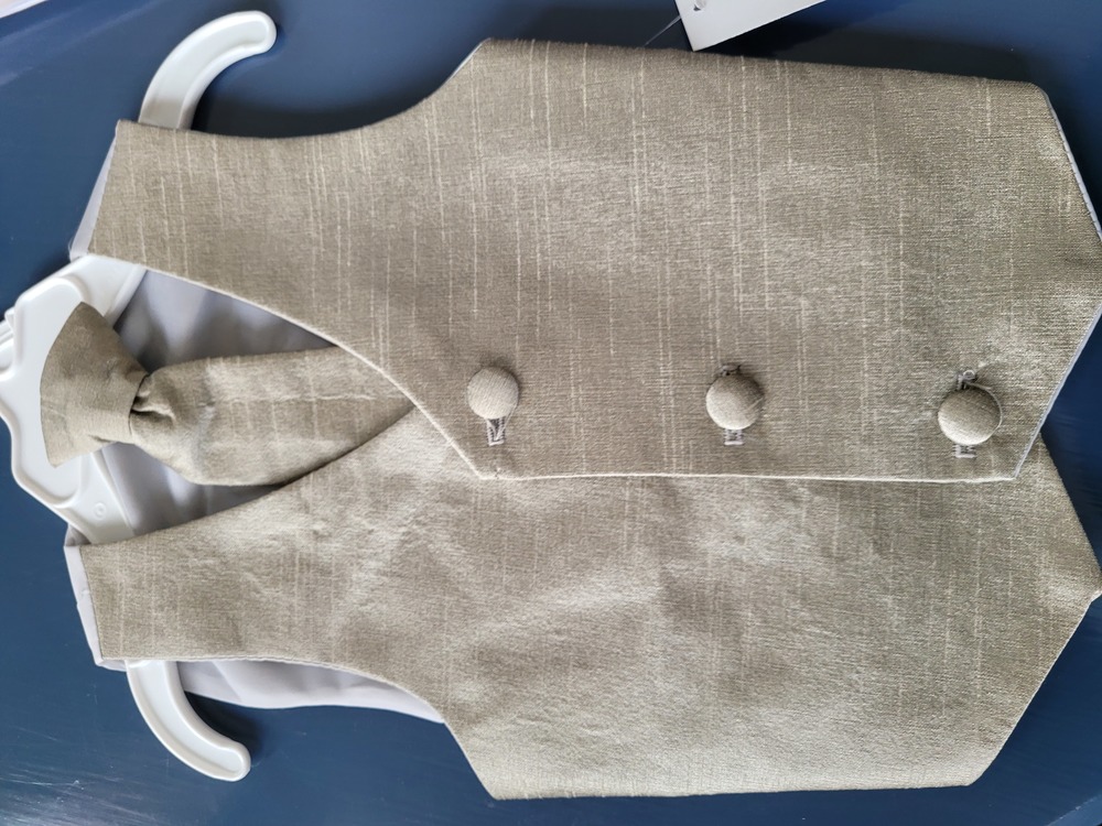 NWT Lito Boys Easter Ring Bearer Vest & Clip Neck Tie Set Silver 3-12 mos